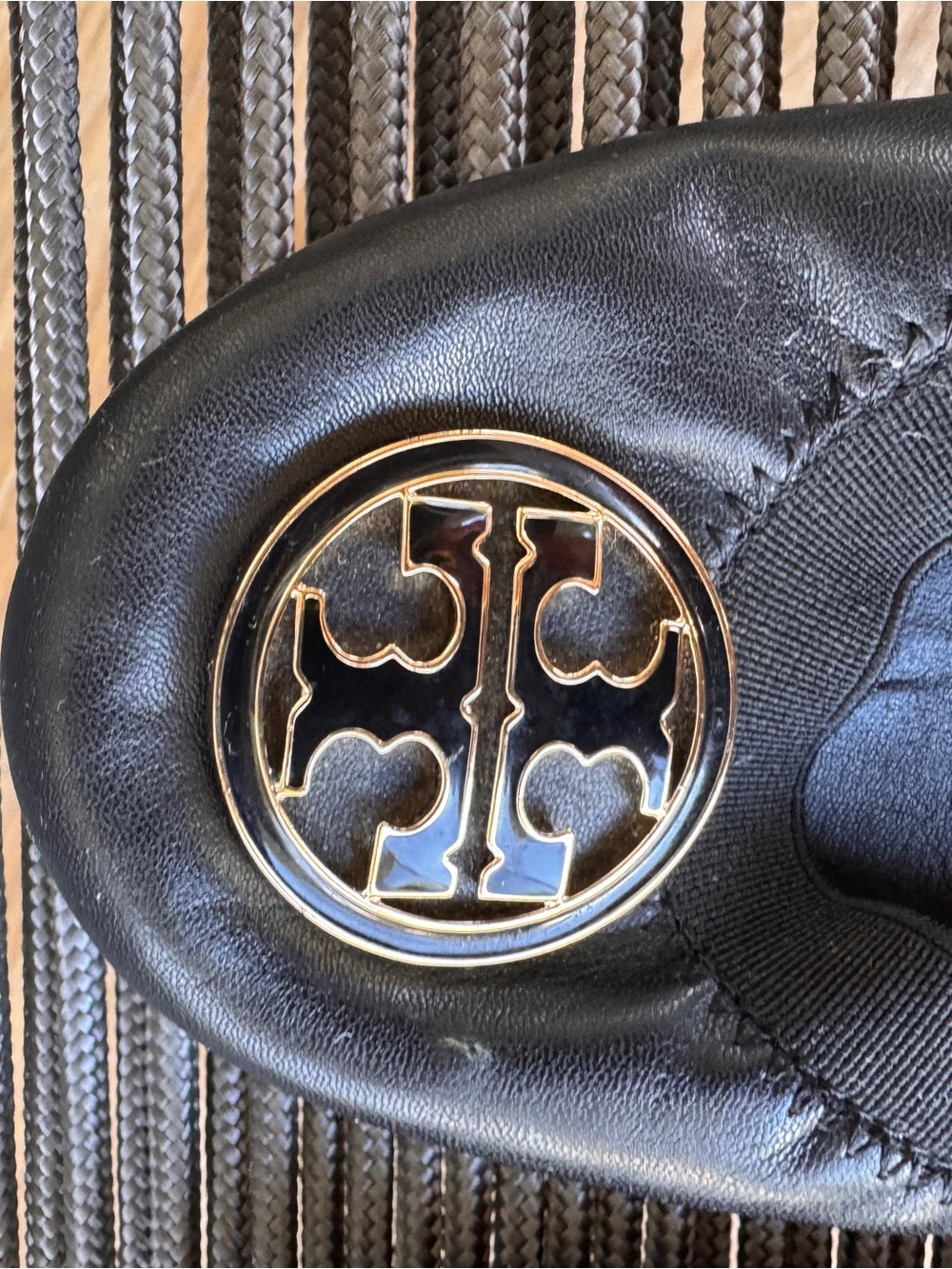Tory Burch Black Leather Logo Ballet Flats